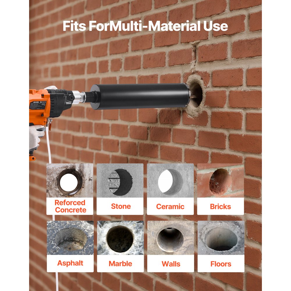 Wiertarka diamentowa VEVOR, ręczna średnica wiercenia 2-16 cm, wiertła diamentowe do pracy na mokro/sucho z 4 wiertłami i regulacją prędkości, 1800 obr./min, gwint UNC1 1/4-7 do betonu, cegły i kamienia, 2 kW
