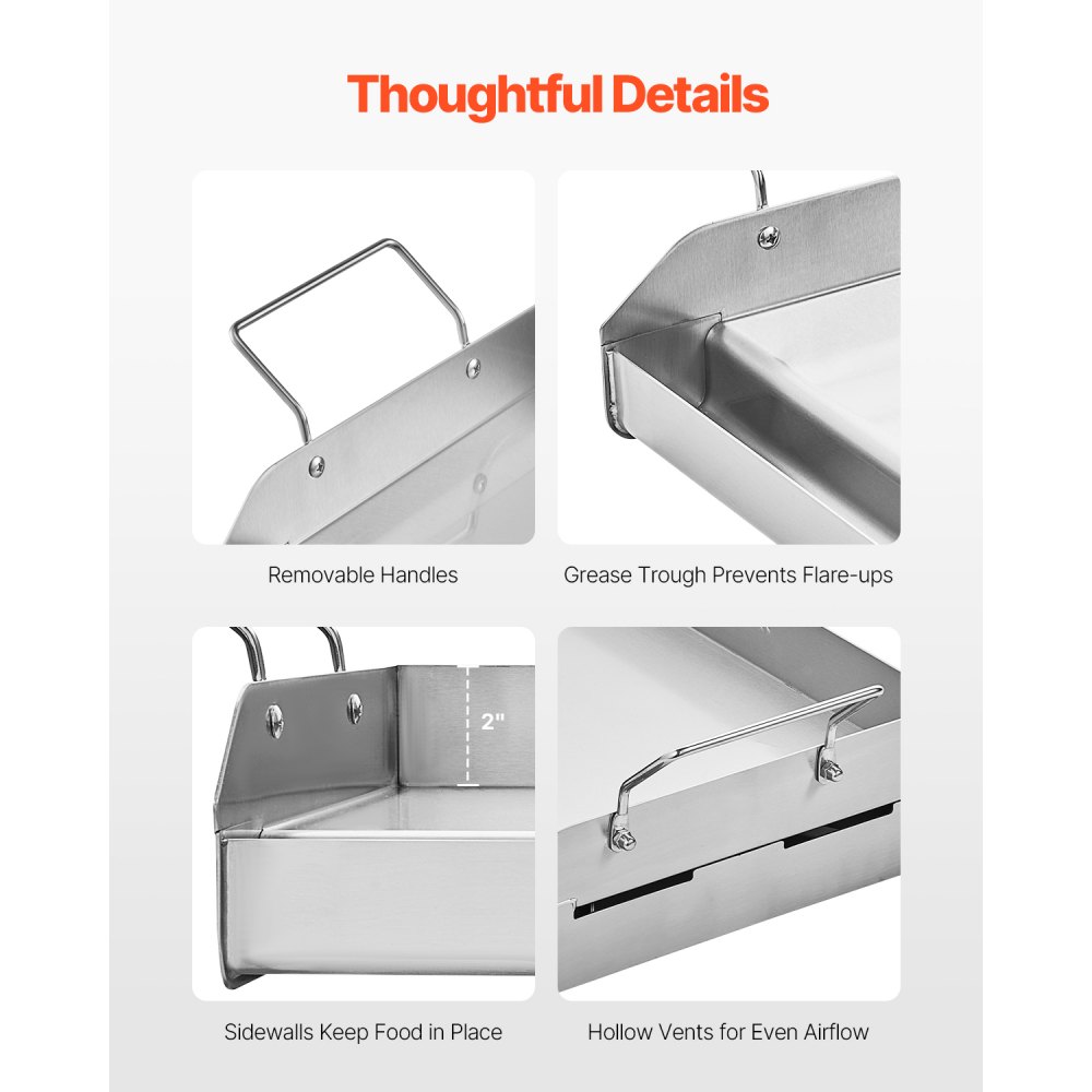 Płyta grillowa VEVOR, uniwersalna, prostokątna, ze stali nierdzewnej (425 x 270 mm) z płaską powierzchnią, grill gazowy do grilla BBQ Teppanyaki, przenośne naczynia rodzinne z uchwytem