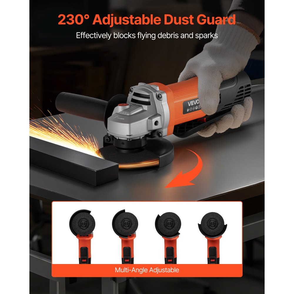 VEVOR Angle Grinder, 114.3mm Electric Grinder Power Tool, 4.5Amps 12000RPM High-Speed Corded Angle Grinders with Adjustable Dust Guard for Metal Grinding, Cutting, Rust Removal (Disc Not Included)