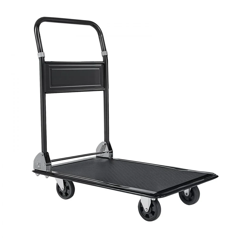 Wózek stołowy składany VEVOR 317 kg, wózek platformowy z kołami poliuretanowymi, wózek narzędziowy, wózek warsztatowy, wózek materiałowy, wózek transportowy z 2 półkami, do magazynu, garażu, warsztatu, biura, 730x470x820 mm