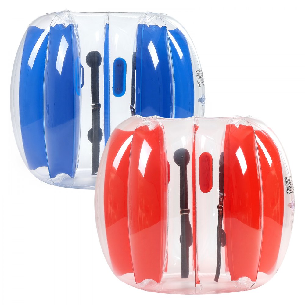 VEVOR Nadmuchiwana piłka Bumper Ball (opakowanie 2 szt.) 1,2 m, wytrzymała, gruba na 0,5 mm PVC, piłka z bąbelkami, przeznaczona do gier zespołowych na świeżym powietrzu, do parku (czerwone i niebieskie paski)
