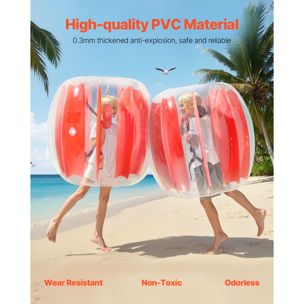 VEVOR Nadmuchiwana piłka Bumper Ball (opakowanie 2 szt.) 0,9 m, wytrzymała, gruba na 0,3 mm PVC, piłka z bąbelkami, przeznaczona do gier zespołowych na świeżym powietrzu, do parku i na podwórko (czerwone paski)