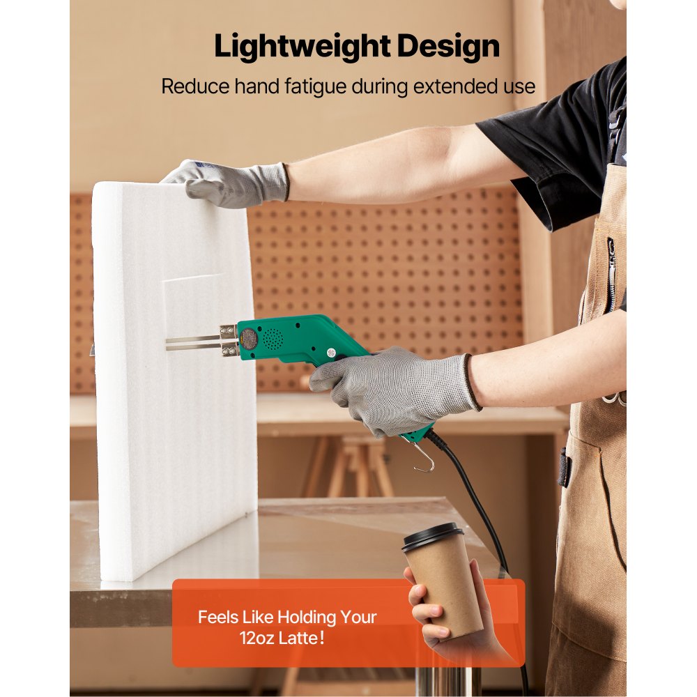 VEVOR Styropianowa przecinarka do styropianu, 200 W, regulowana w zakresie 50-500°C, z ostrzami tnącymi 150 mm i 200 mm do płyt KT, polietylenu, gąbki, gumy – w zestawie skrzynka narzędziowa