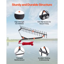 VEVOR Pond Rake 810x495x165mm Narzędzie do usuwania chwastów Dwustronna lina 9m