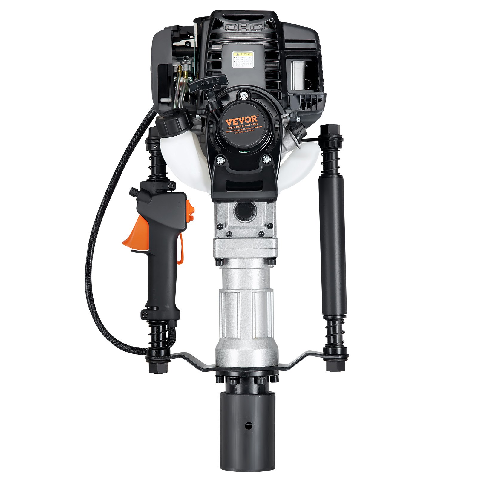 VEVOR 37.77cc Petrol-Powered T-Post Driver, 4-Stroke Petrol Fence Post Driver with 2 Post Driving Heads (55/70 mm), Portable 1000W Post Driver for Farms, Ranch Fences, Road Improvements