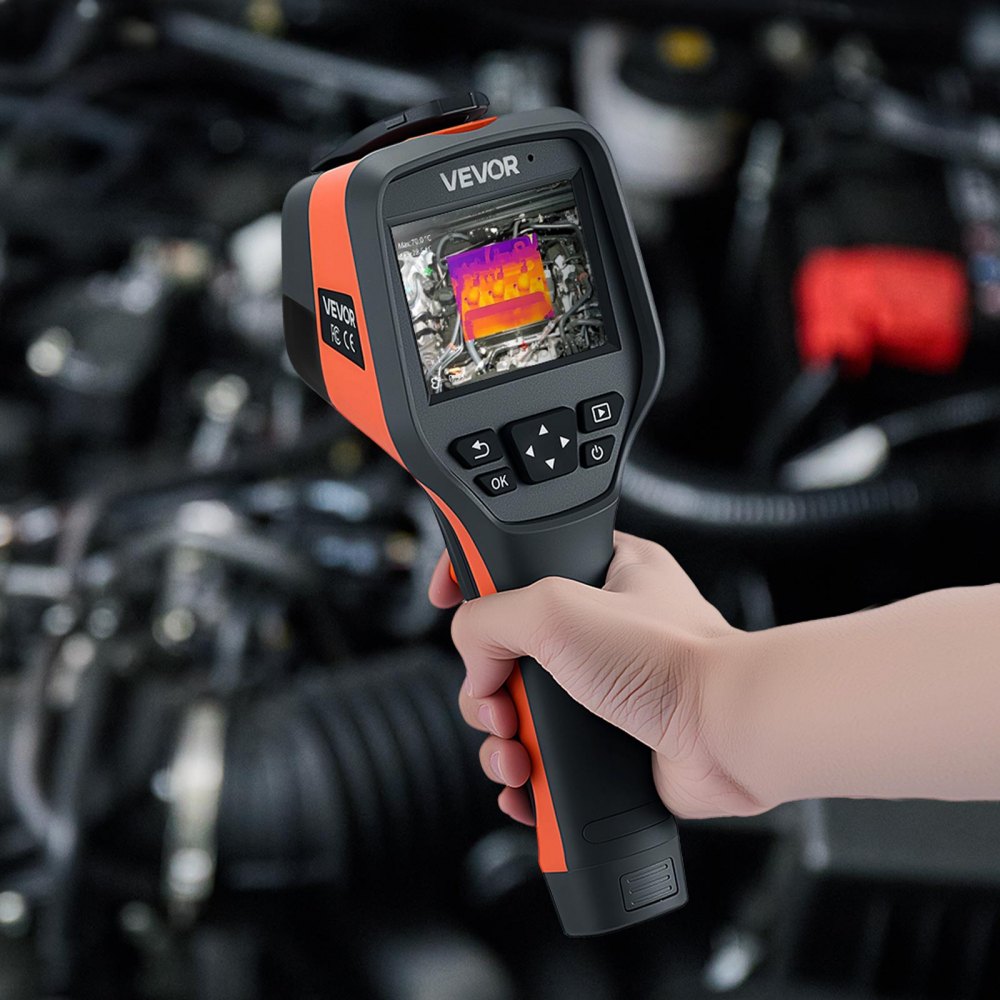 Kamera termowizyjna VEVOR, rozdzielczość podczerwieni 384x288, urządzenie termowizyjne z kamerą światła widzialnego 5 MP, częstotliwość odświeżania 30 Hz, przetwornik podczerwieni z ekranem dotykowym 3,5 cala, temperatura pracy od -20 do 50°C, obsługa Wi-Fi