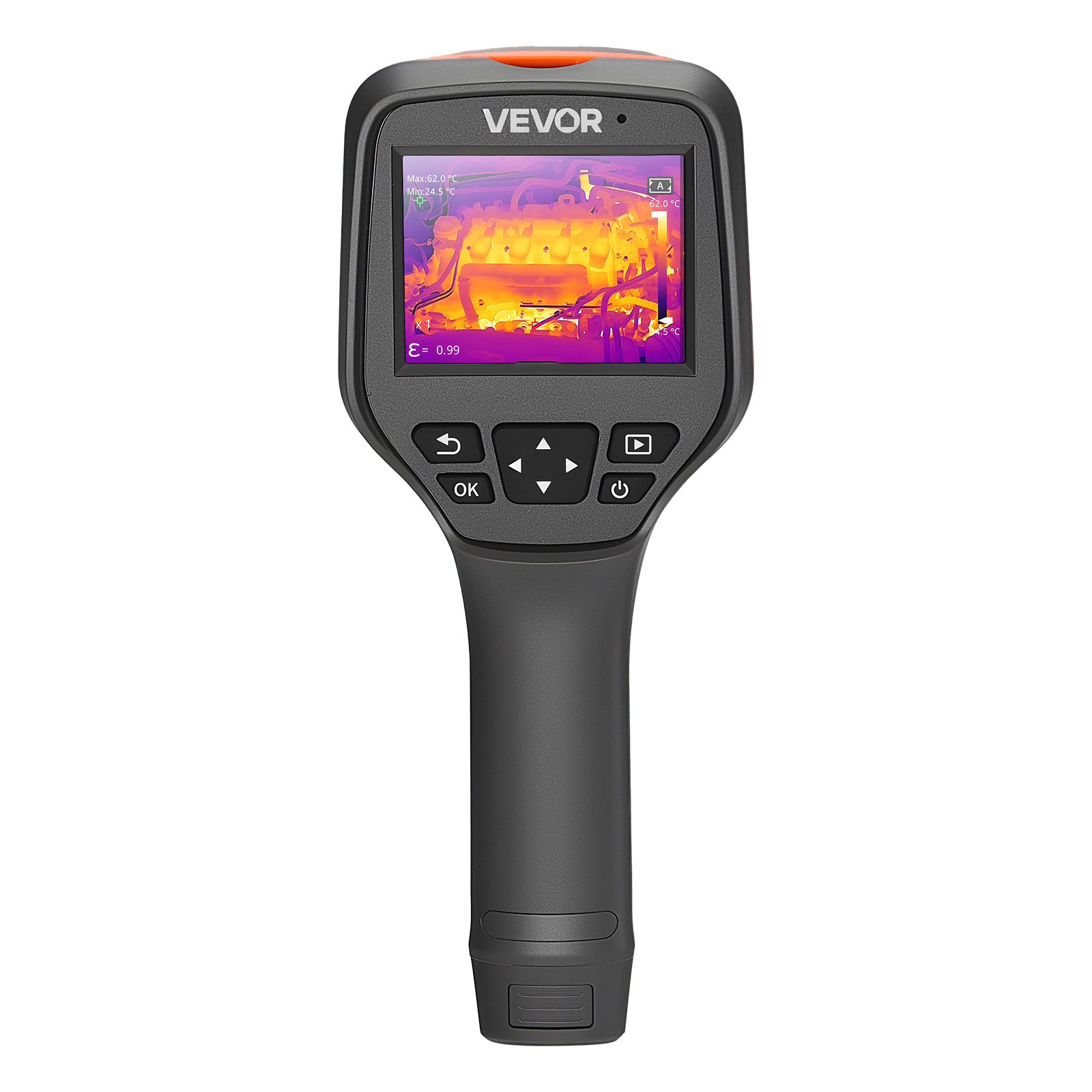 Kamera termowizyjna VEVOR, rozdzielczość podczerwieni 384x288, urządzenie termowizyjne z kamerą światła widzialnego 5 MP, częstotliwość odświeżania 30 Hz, przetwornik podczerwieni z ekranem dotykowym 3,5 cala, temperatura pracy od -20 do 50°C, obsługa Wi-Fi