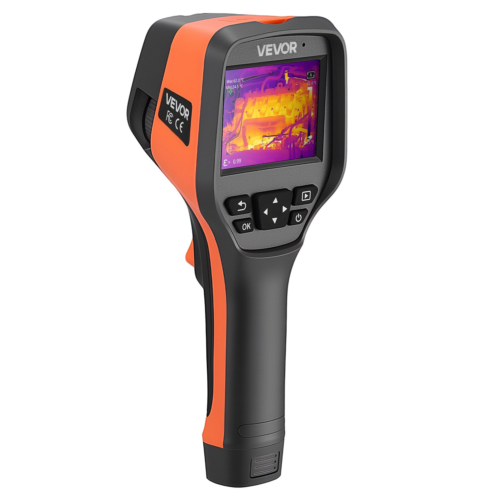 Kamera termowizyjna VEVOR, rozdzielczość podczerwieni 384x288, urządzenie termowizyjne z kamerą światła widzialnego 5 MP, częstotliwość odświeżania 30 Hz, przetwornik podczerwieni z ekranem dotykowym 3,5 cala, temperatura pracy od -20 do 50°C, obsługa Wi-Fi