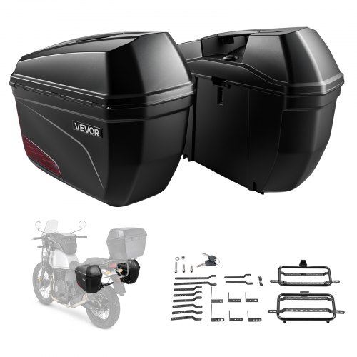 VEVOR Kufry boczne motocyklowe 2 x 23 l z mocowaniami ABS, czarne kufry boczne z 3-stopniowym mechanizmem blokowania, czerwone odblaski, zamki bezpieczeństwa i kluczyki, wodoodporność IPX4