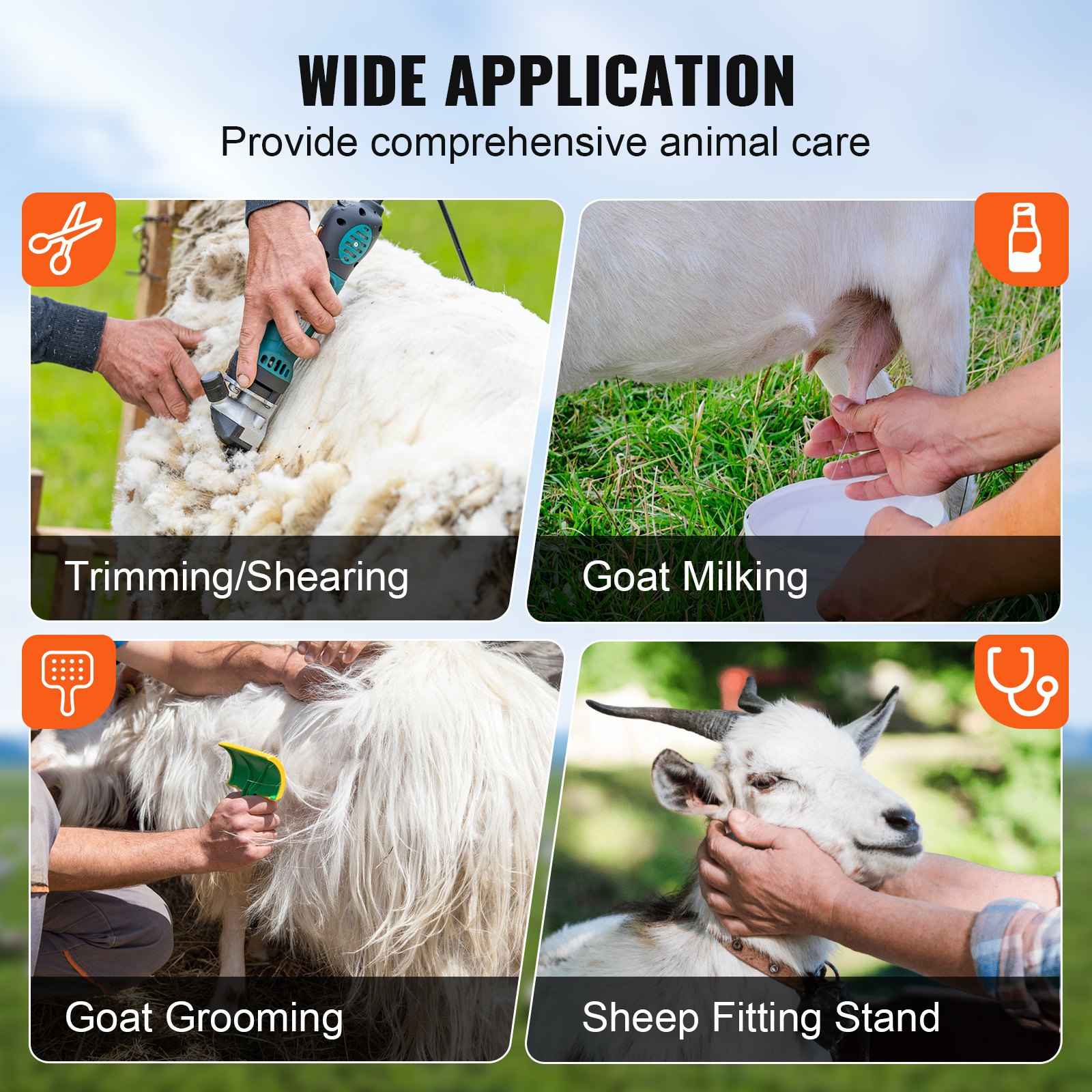 VEVOR Livestock Grooming Stand, Stand for Goats and Sheep, 238-325 mm, Adjustable Height, 0-138 mm Width, Metal Milking and Shearing Stand for Goats, Nose Strap Attachment, Headpiece, Black