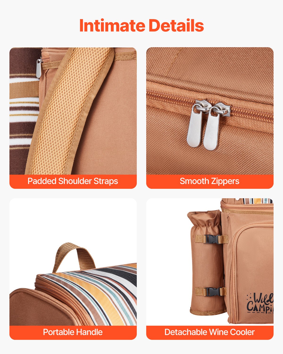 Plecak piknikowy VEVOR Outdoor (25 l) dla 4 osób z izolowaną i chłodzącą komorą oraz wyjmowanym uchwytem na butelkę/wino, lekkim kocem, talerzami i zestawem sztućców do pieszych wędrówek i kempingu, brązowy