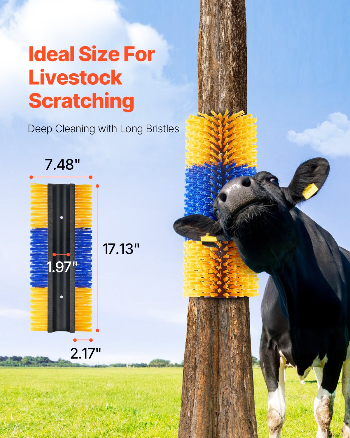 VEVOR Scratching Brush for Farm Animals, Livestock Brush with 2 Screws, 43.5x19x10cm Scrub Brush for Itching Relief & Continuous Cleaning, Coat Care, Scratching Brush for Horses, Pigs & Cattle