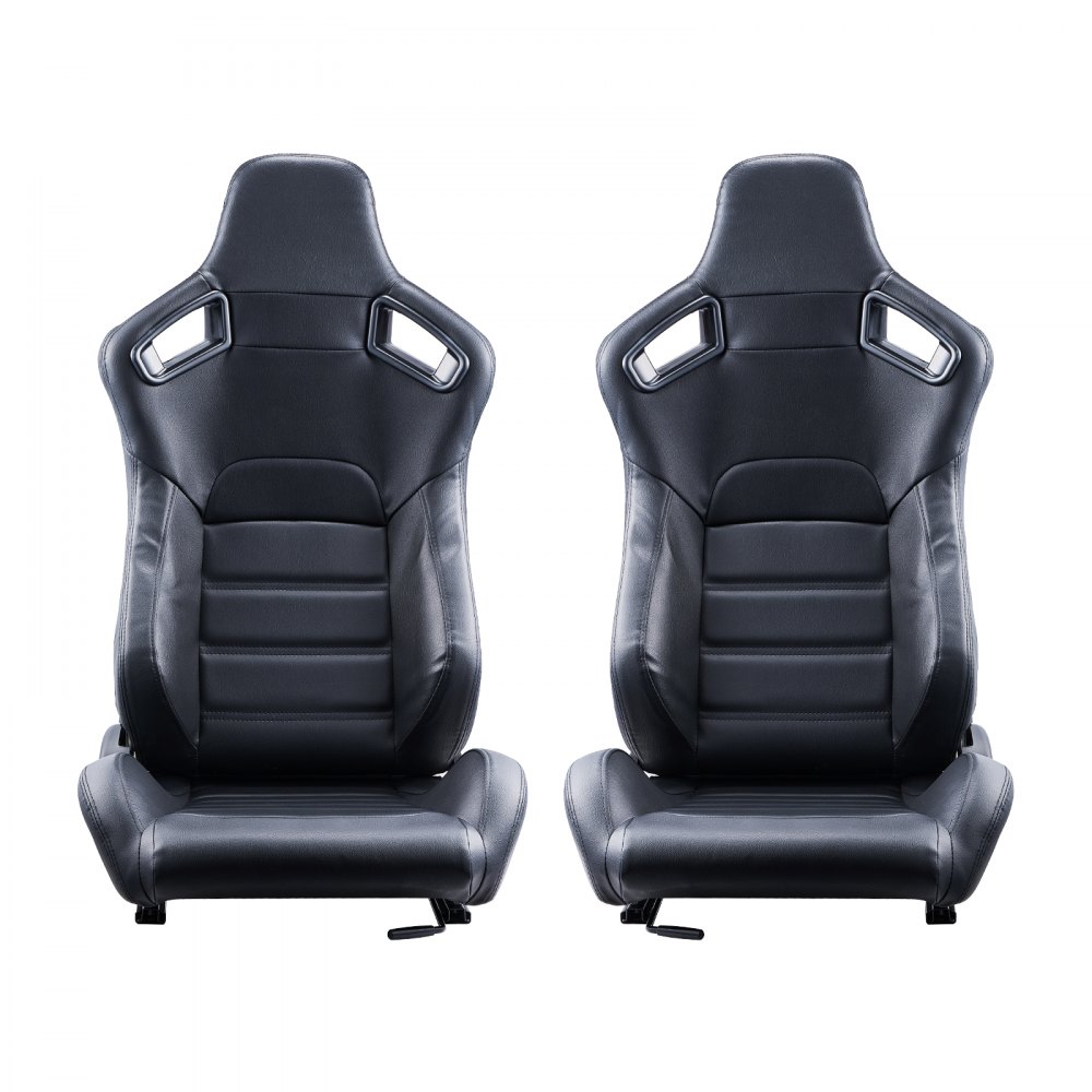 VEVOR Racing Seat, Adjustable Racing Cockpit with Wide-Angle Tilt and High-Resilience Foam, 2 Pieces, Racing Chair with PVC Leather and Q235B Slider, for Racing Cars and Go-Karts (Black / Front Mounted)