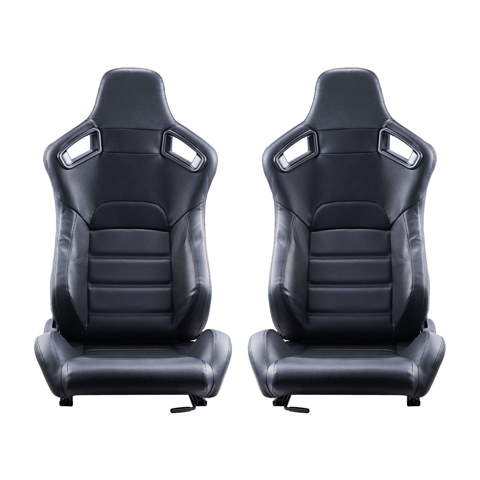 VEVOR Racing Seat, Adjustable Racing Cockpit with Wide-Angle Tilt and High-Resilience Foam, 2 Pieces, Racing Chair with PVC Leather and Q235B Slider, for Racing Cars and Go-Karts (Black / Front Mounted)