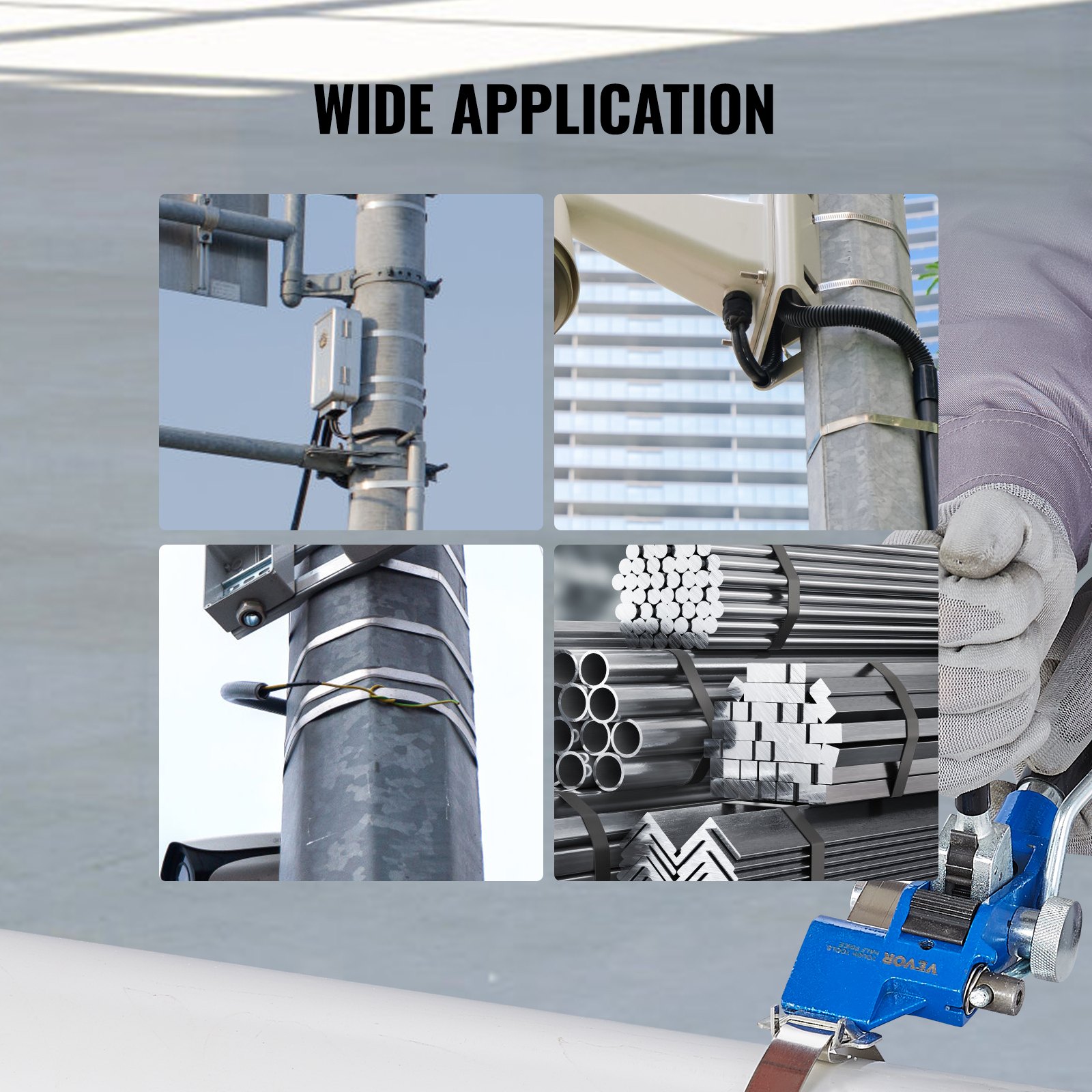 Zestaw do opasywania taśmą VEVOR z napinaczem, długość 30 m, taśma ze stali nierdzewnej 304, 100 metalowych plomb, zestaw do owijania palet taśmą, taśma pakowa do pakowania