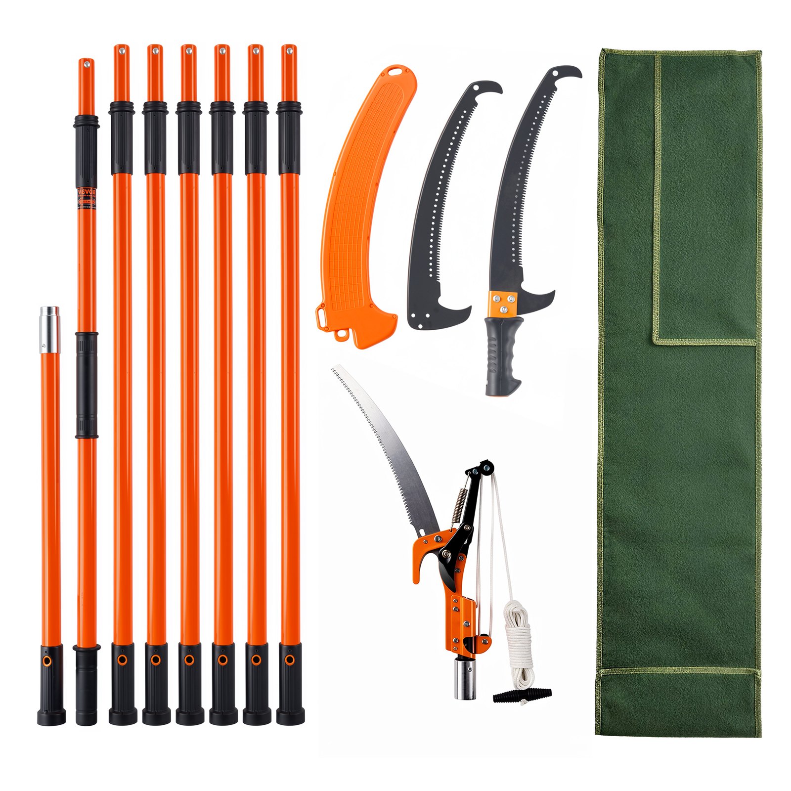 Ręczna piła na tyczce VEVOR, rozsuwane nożyce do przycinania drzew o zakresie 2,2–8,2 m, ostre stalowe ostrze i nożyczki, obcinak do gałęzi o wysokich gałęziach z lekkimi 8 uchwytami z włókna szklanego, do przycinania palm i krzewów