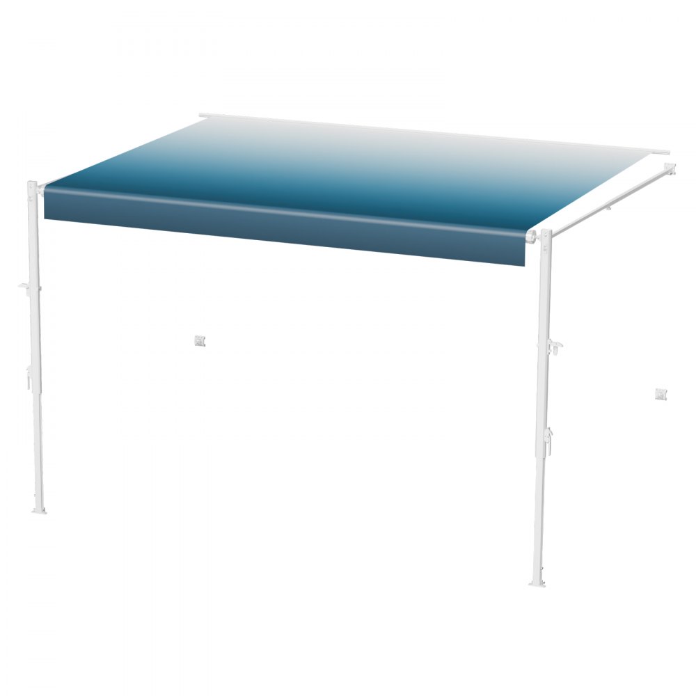 Markiza VEVOR z uniwersalną osłoną prywatności do kamperów (609,6 cm) Wodoodporna markiza do kampera z aluminiową ramą, markiza zewnętrzna z białym stojakiem i niebieskimi tkaninami gradientowymi