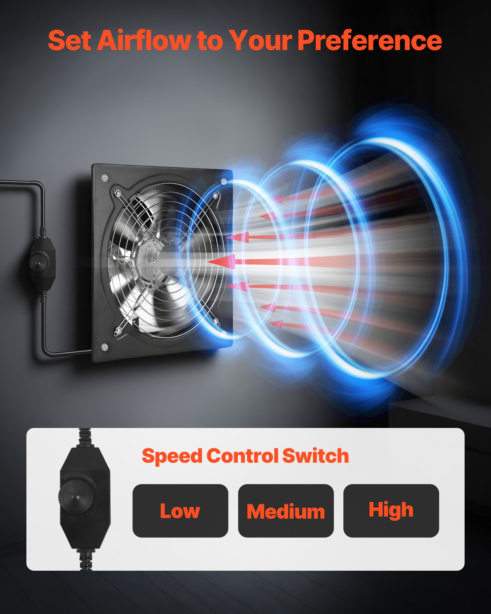 VEVOR 30.5 cm Exhaust Fan, 1558 CFM High Velocity Wall Mount Vent Fan with Speed Control, 70W Low Consumption, Portable Ventilation Extractor for Attic,Garage,Basement,Workshop,Kitchen, Chicken Coop