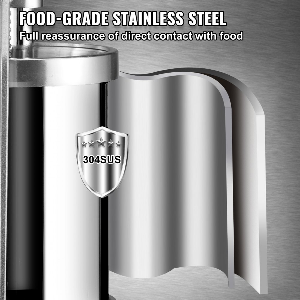 VEVOR Ręczna nadziewarka do kiełbas 3 l, stal nierdzewna + aluminium Profesjonalna srebrna maszyna do kiełbas z rurkami do napełniania 16 / 19 / 22 mm, pionowa prasa do kiełbas z zaciskiem stołowym