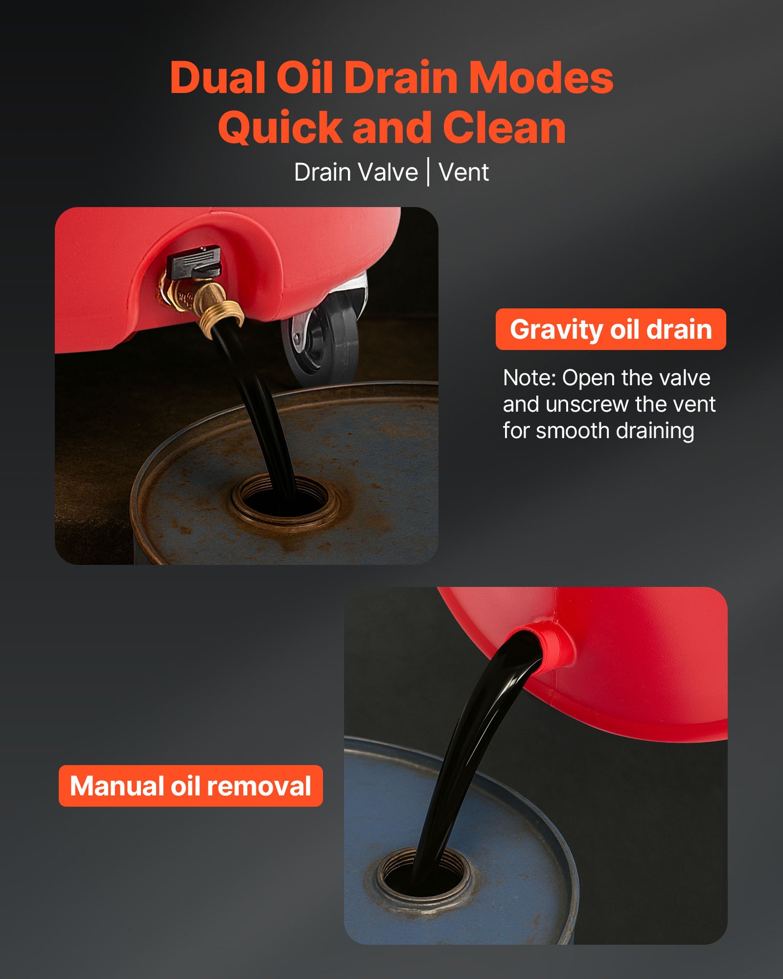 VEVOR 68L Waste Oil Drain Tank, Industrial Fluid Drain Tank with Adjustable Funnel Height, Portable Oil Drainer with Wheels, Fluid Fuel Transfer Drainage for Auto Repair Shops, Garages, Red