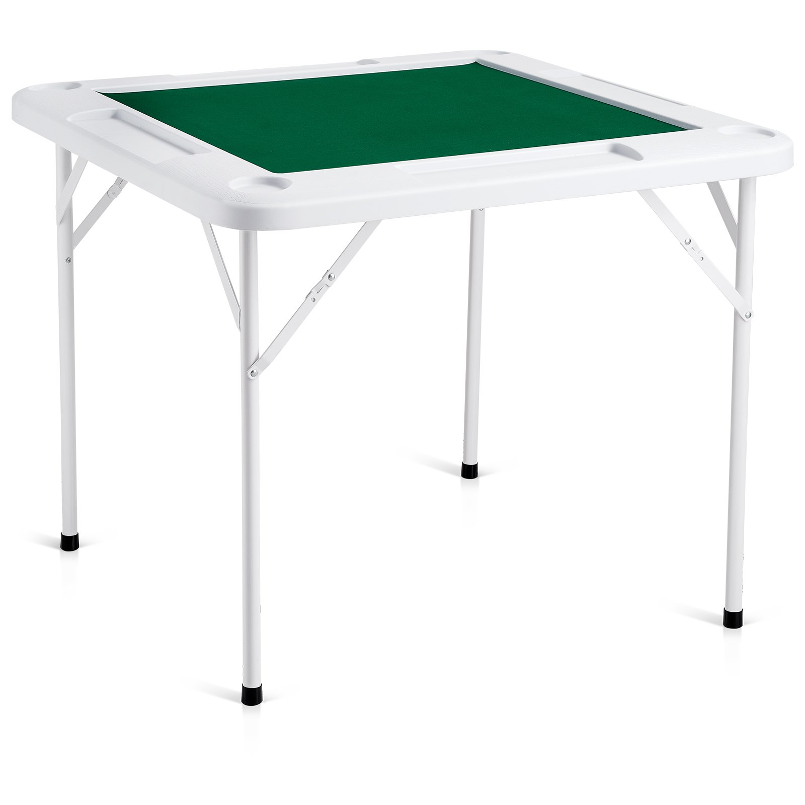 VEVOR Mahjong Table, Foldable Domino Table for 4 Players with Wear-Resistant Green Tabletop, Portable Square Card Table with 4 Drink Holders & 4 Chip Trays for Mahjong Poker Puzzles