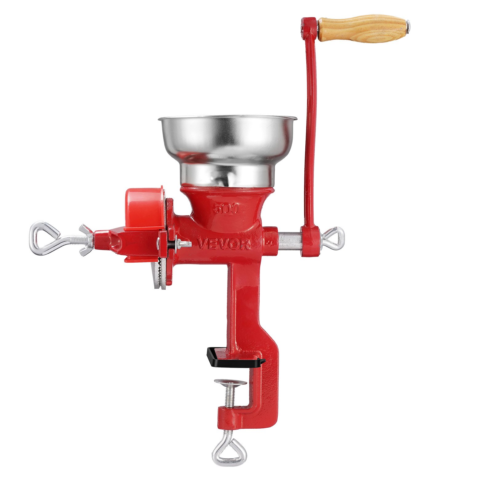 Ręczny młynek do ziarna VEVOR z żeliwa, młynek do kukurydzy z korbą ręczną, z niskim zasobnikiem i zaciskiem stołowym, młynek do słodu, młynek do kawy, młynek do przypraw do ziaren kawy, przypraw, pszenicy, kukurydzy, w zestawie pokrowiec przeciwkurzowy