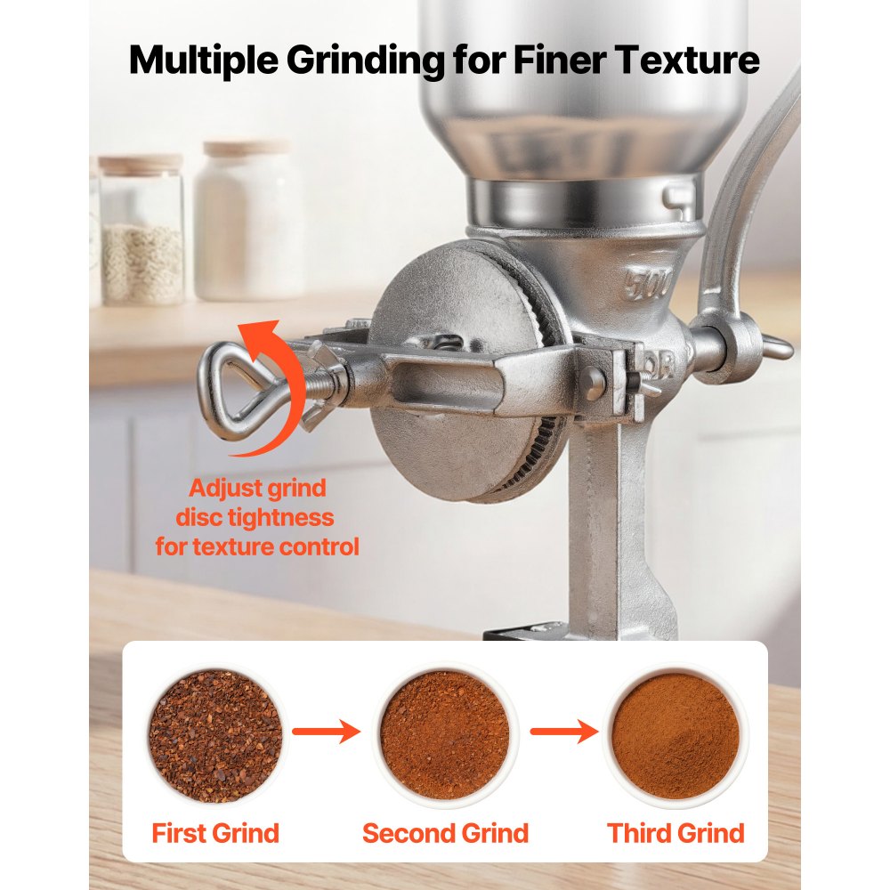 Ręczny młynek do ziarna z żeliwa VEVOR, młynek do kukurydzy z korbą ręczną, wysokim zasobnikiem i solidnym zaciskiem stołowym, młynek do słodu, młynek do kawy, młynek do przypraw do ziaren kawy, przypraw, pszenicy, kukurydzy, orzechów, pomocnik kuchenny