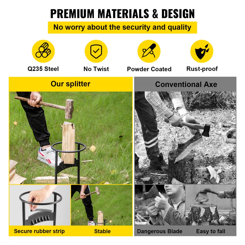 VEVOR Ręczna łuparka do drewna opałowego Rozpałka do rozpałki Stabilizator ręczny