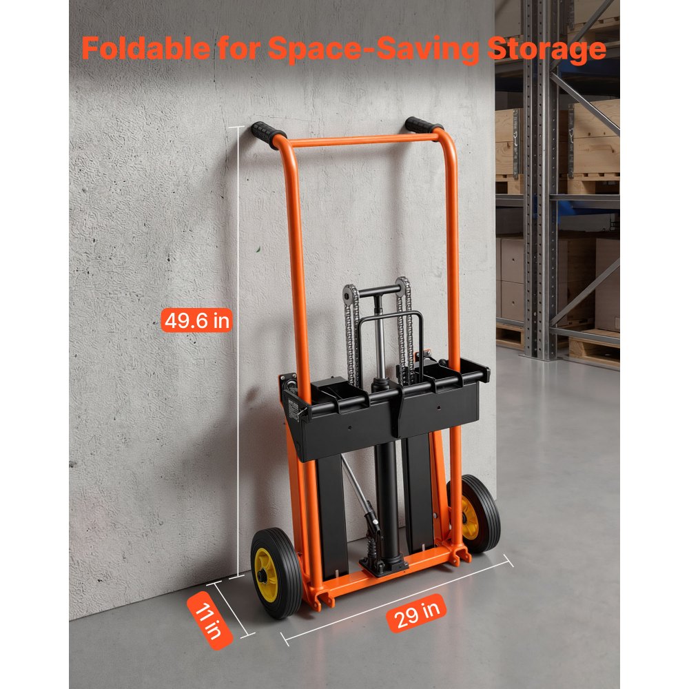 VEVOR Hydraulic Material Lift Winch Stacker, 205 kg Load Capacity, Pallet Truck Dolly with Fork Lift Table, 1000 mm Max Lifting Height, Foldable & Portable Pallet Jack Table Cart, Orange & Black