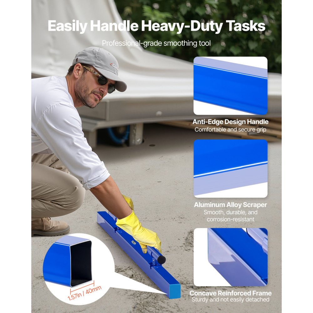 VEVOR Wyrównywacz wylewek betonowych, 1,2 m wyrównywacz wylewek z poziomicą, łatwe czyszczenie i konstrukcja z zaślepką, aluminiowy i odwracalny uchwyt do poziomowania podłóg, do małych prac budowlanych i remontów domów