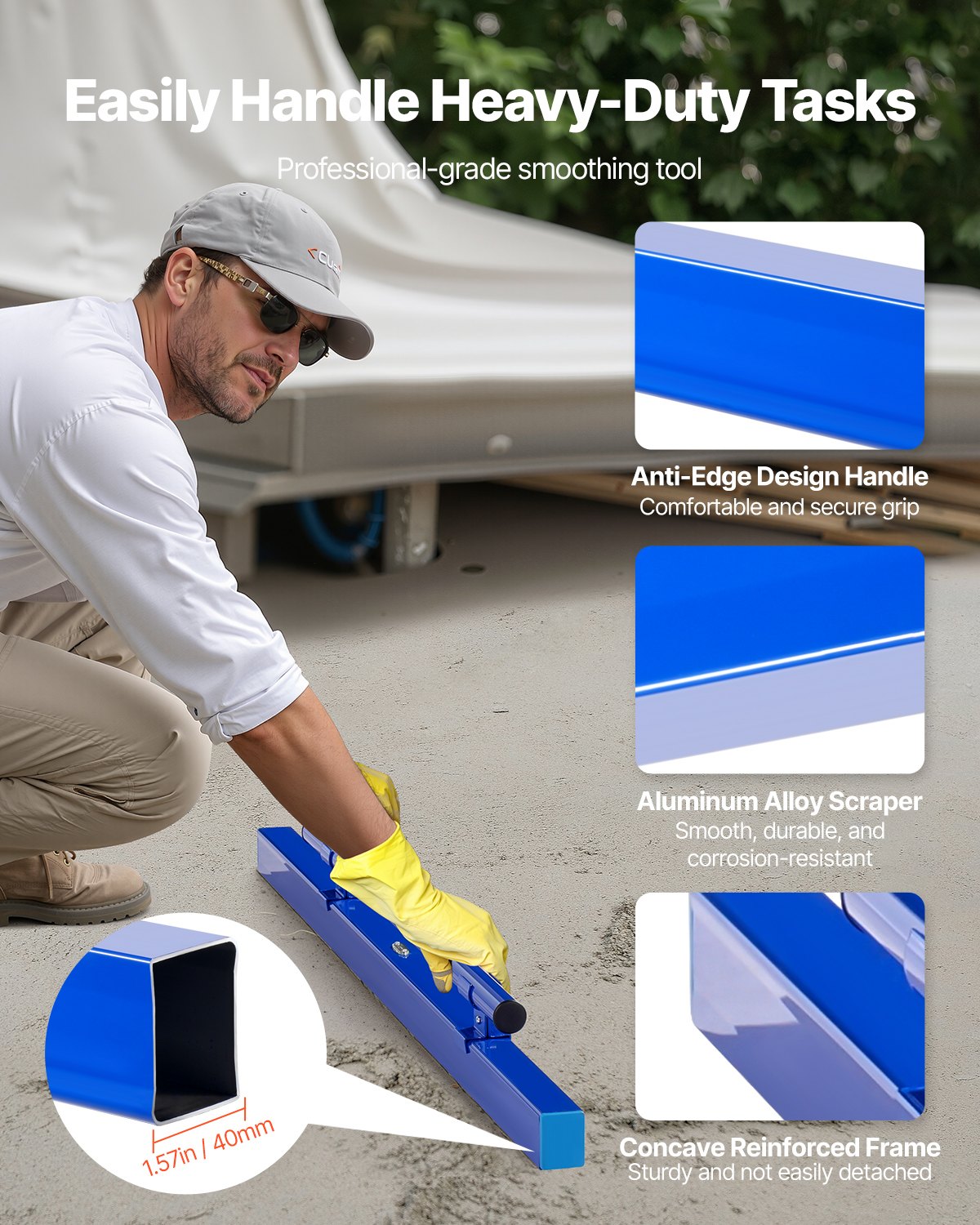 VEVOR Wyrównywacz wylewek betonowych, 1,2 m wyrównywacz wylewek z poziomicą, łatwe czyszczenie i konstrukcja z zaślepką, aluminiowy i odwracalny uchwyt do poziomowania podłóg, do małych prac budowlanych i remontów domów