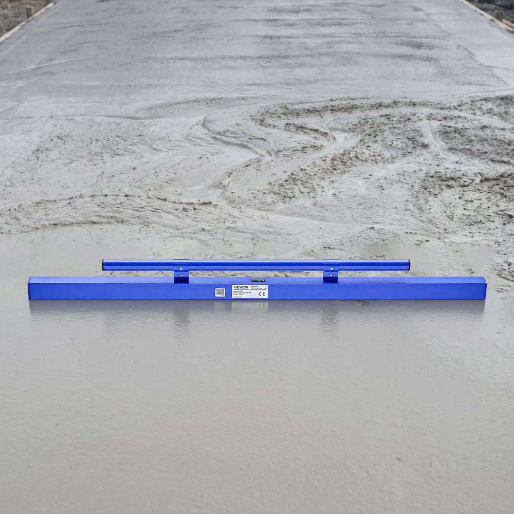 VEVOR Wygładzacz do betonu, ręczny dystrybutor betonu, wygładzacz do układania podłóg, 1200 mm, niebieski, stop aluminium, ze zintegrowaną poziomicą i uchwytem, ​​narzędzie do poziomowania i wyrównywania nawierzchni w budownictwie drogowym i wyrównywaniu podłóg