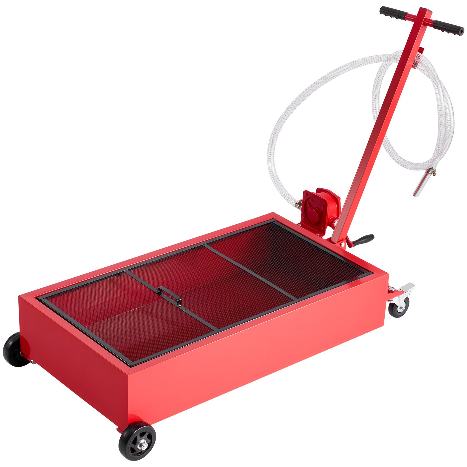 VEVOR Low Profile Oil Drain Pan, 75.7 L Capacity, Rolling Oil Drain Pan with Manual Pump, 2.2 m Hose & T Folding Handle, Leak-proof & Corrosion-resistant, Fit for Cars, SUVs, Trucks, ATVs, Red
