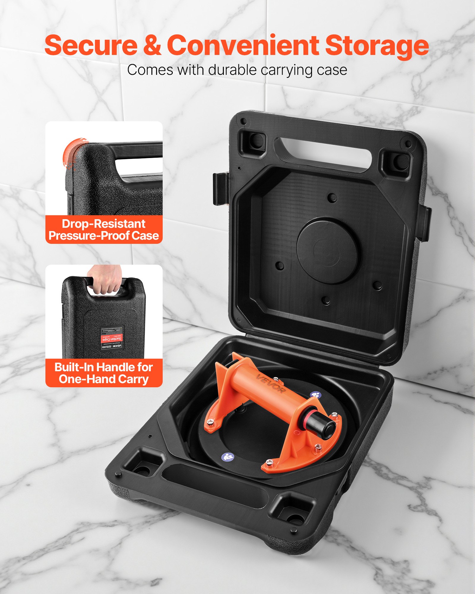 Podnośnik próżniowy VEVOR, przyssawka do szkła 203 mm z uchwytem ABS, przyssawka do płytek o udźwigu 180 kg, narzędzie z przyssawką do płytek z torbą transportową do podnoszenia płytek, granitu, płyt gipsowo-kartonowych, 1 szt.