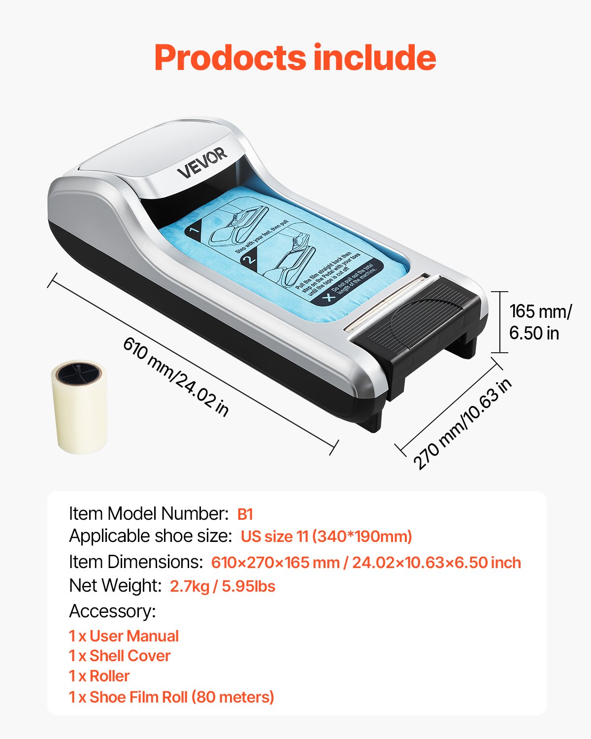 Automatyczna maszyna do nakładania ochraniaczy na buty VEVOR Dozownik ochraniaczy na buty Rozmiar do US 11 / EU 44
