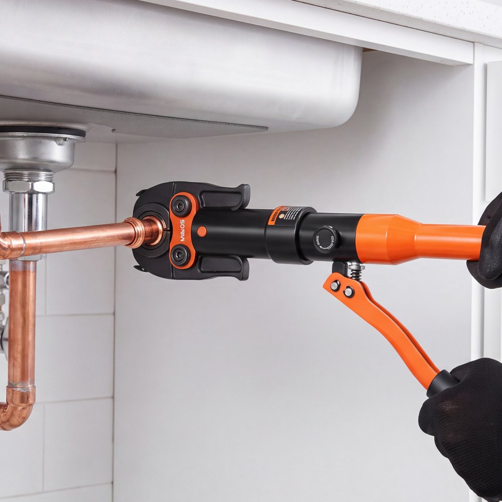 Hydrauliczne narzędzie do zaciskania rur VEVOR z 9 konturami TH+V, ręczne narzędzie do zaciskania, ręczne narzędzie do zaciskania rur PEX/aluminiowych/ze stali nierdzewnej/miedzianych, w tym TH16 TH20 TH26 TH32 V12 V15 V18 V22 V28, ze skrzynką narzędziową