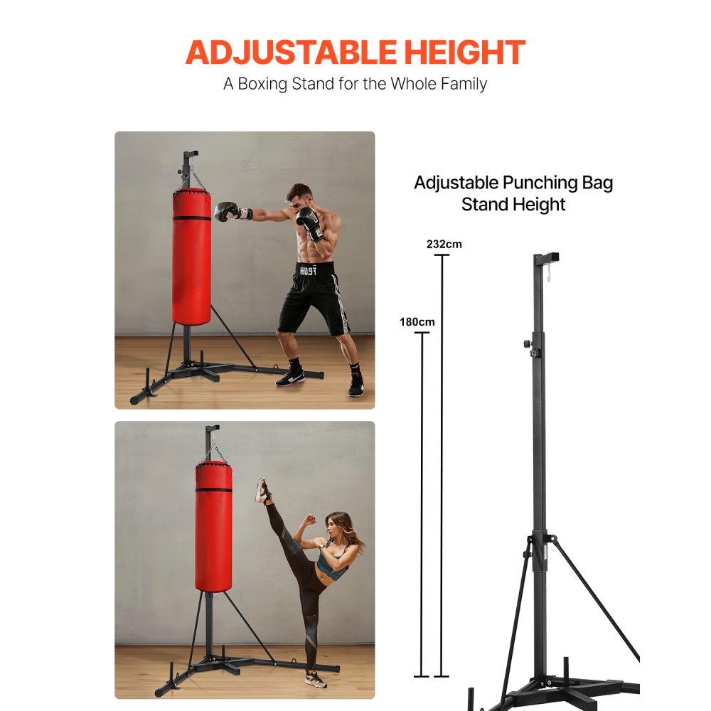 VEVOR Punching Bag Stand, Punching Bag Holder, Training Equipment made of Steel (65 kg load capacity), Height-Adjustable Freestanding Sandbag Frame with Weighted Base, Training Equipment for Fitness Studio