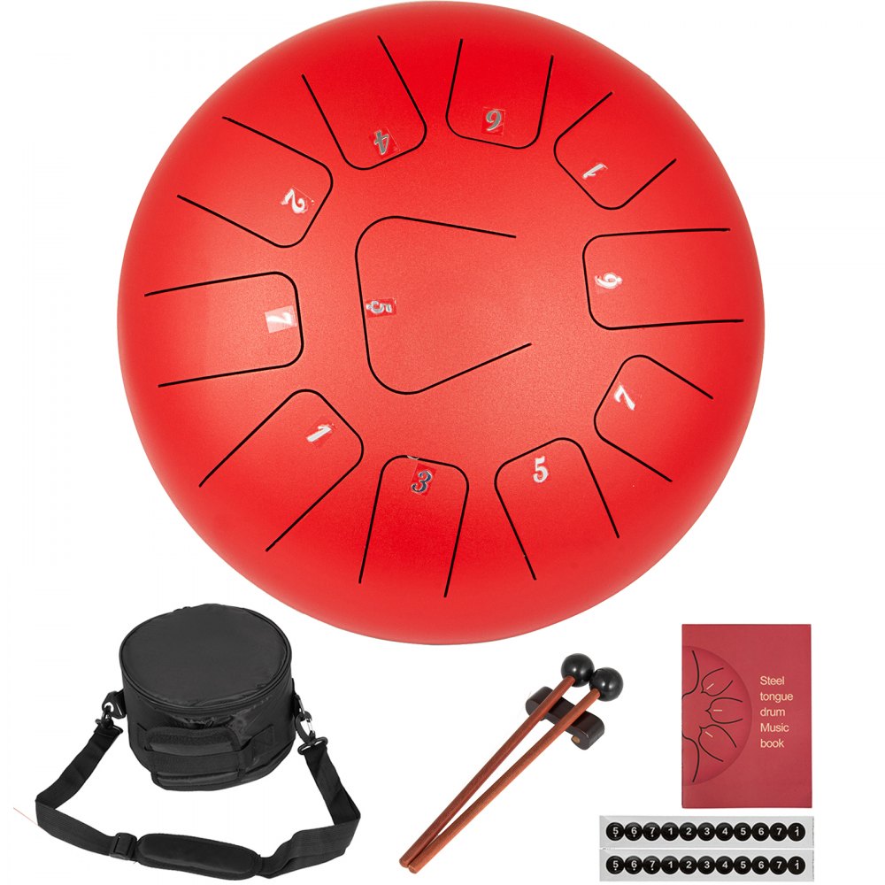 Stalowy bęben językowy 11 nut 10 cali perkusja czerwona z torbą transportową młotki na książki muzyczne