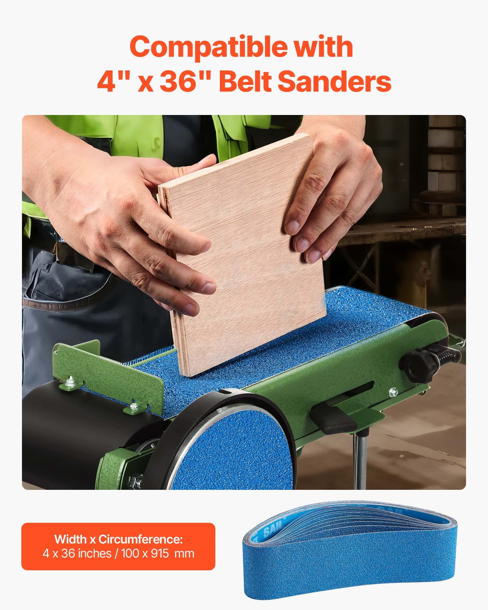 VEVOR Sanding Belts, 100 x 915mm Belt Sander Sanding Belts, 10PCS (2 of Each 40 60 80 120 240 Grits) Zirconia for Knife Sharpening, Metal Polishing, Stainless Steel, Nickel Alloy Finishing