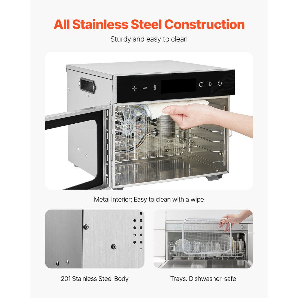 Suszarka do żywności VEVOR, 6 tac ze stali nierdzewnej, elektryczna suszarka do żywności o mocy 400 W z regulacją temperatury, liofilizator do suszonego mięsa, owoców, warzyw, ziół i przysmaków dla psów