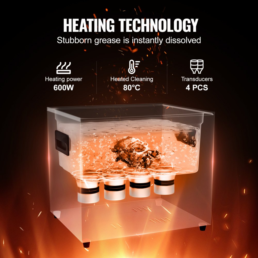 VEVOR Ultrasonic Cleaner 240 W Cyfrowy ultradźwiękowy środek czyszczący z ulepszonym odgazowaniem i trybem delikatnym, 40 kHz Przemysłowy ultradźwiękowy środek czyszczący z timerem i grzałką do uchwytów na biżuterię Czarny
