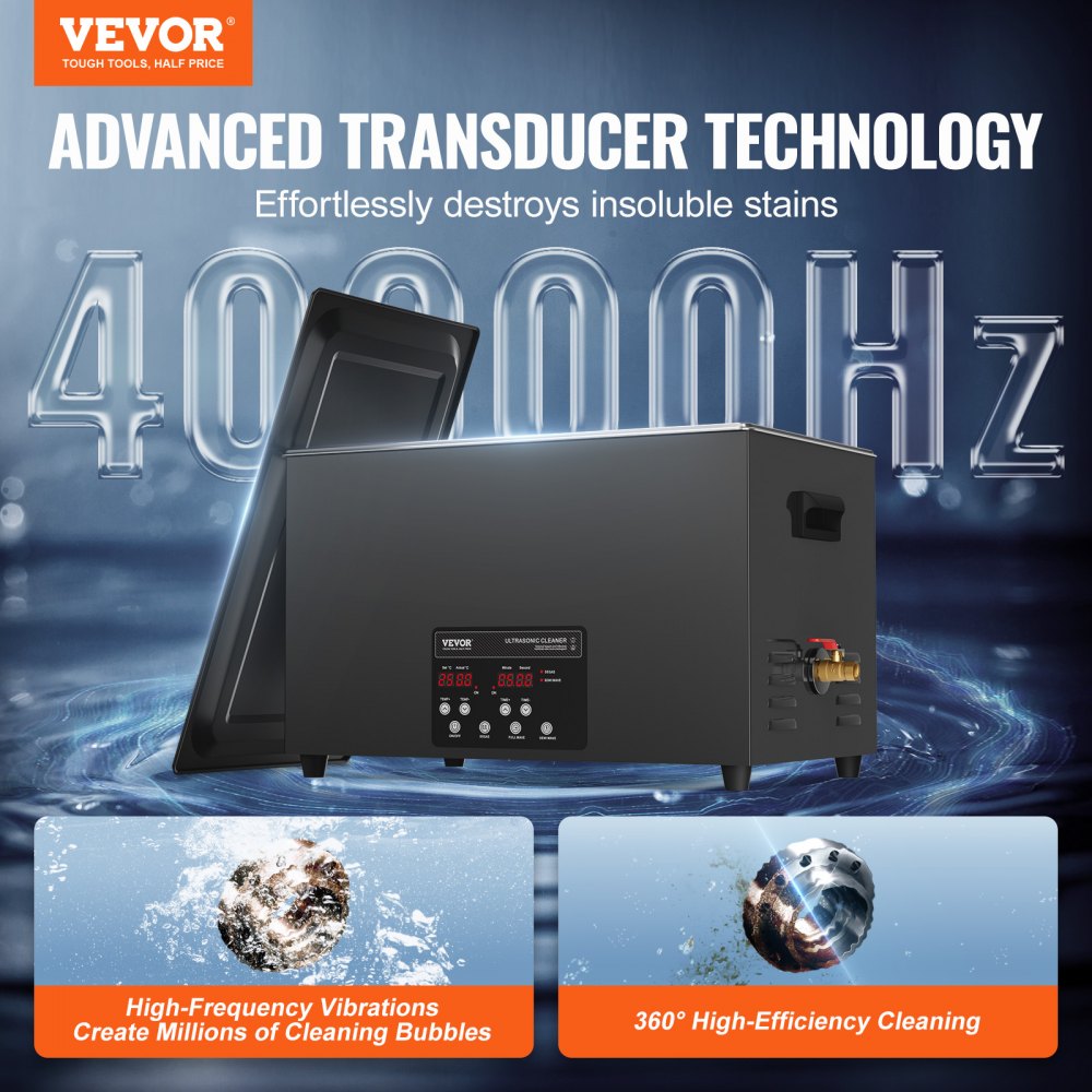 VEVOR Ultrasonic Cleaner 600 W Cyfrowy ultradźwiękowy środek czyszczący 30 l z ulepszonym odgazowaniem i trybem delikatnym, 40 kHz Przemysłowy ultradźwiękowy środek czyszczący z timerem i grzałką do narzędzi jubilerskich