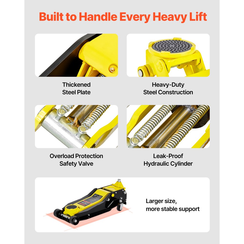Podnośnik samochodowy VEVOR Low Profile, udźwig 4 tony, stalowy podnośnik wózkowy z dwutłokową pompą szybkodziałającą, hydrauliczny podnośnik do pojazdów sportowych i wielofunkcyjnych, zakres podnoszenia 100–545 mm