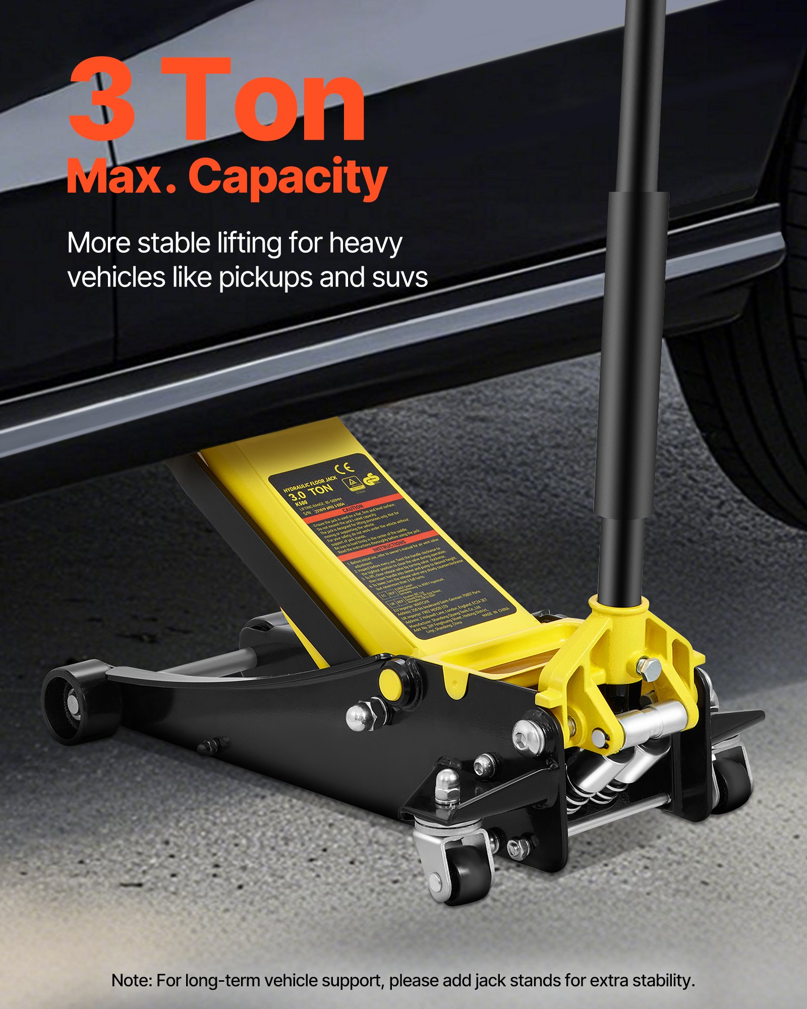 VEVOR 3-ton trolley jack, high-performance steel racing jack with double piston quick-lift pump, flat jack 95-495 mm car jack