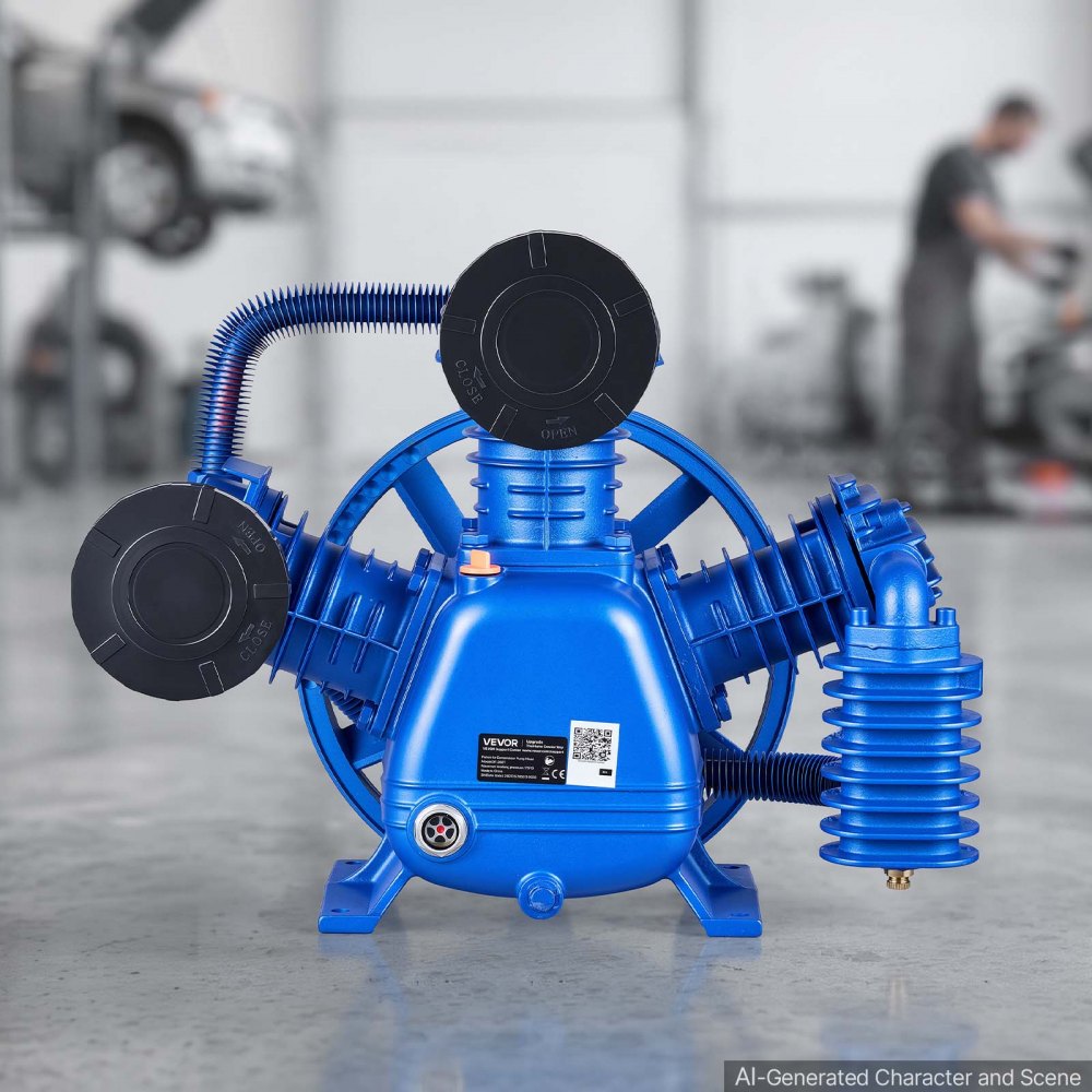 VEVOR Air Compressor Pump Head, 3.73 kW 422 L/min, 3-Cylinder Oil-Lubricated Air Compressor Pump Head, Dual-Stage Cast Iron Replacement Head with Max 12 Bar Pressure for Woodworking Auto Repair