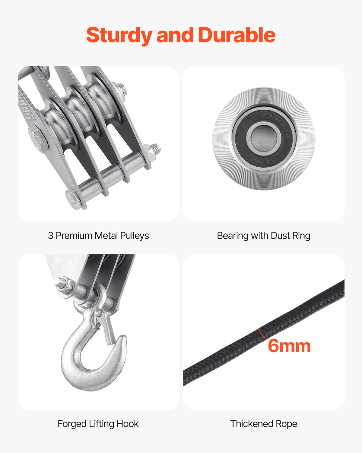 Wciągnik linowy VEVOR o wytrzymałości na zerwanie 2 ton, 30 m, udźwig 5:1, wytrzymały wciągnik linowy z 2 miękkimi pętlami, metalowa konstrukcja łożyska koła, uniwersalny wciągnik linowy z rolką odchylającą do podnoszenia ciężkich przedmiotów