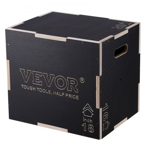 VEVOR 3 w 1 Plyometryczne pudełko do skoków 20/18/16 cali Plyo Box, Jump Box Jump Box Nośność 204 kg, Fitness Step Up Box do treningu w domu, skoki do treningu siłowego Czarny Regulowana wysokość