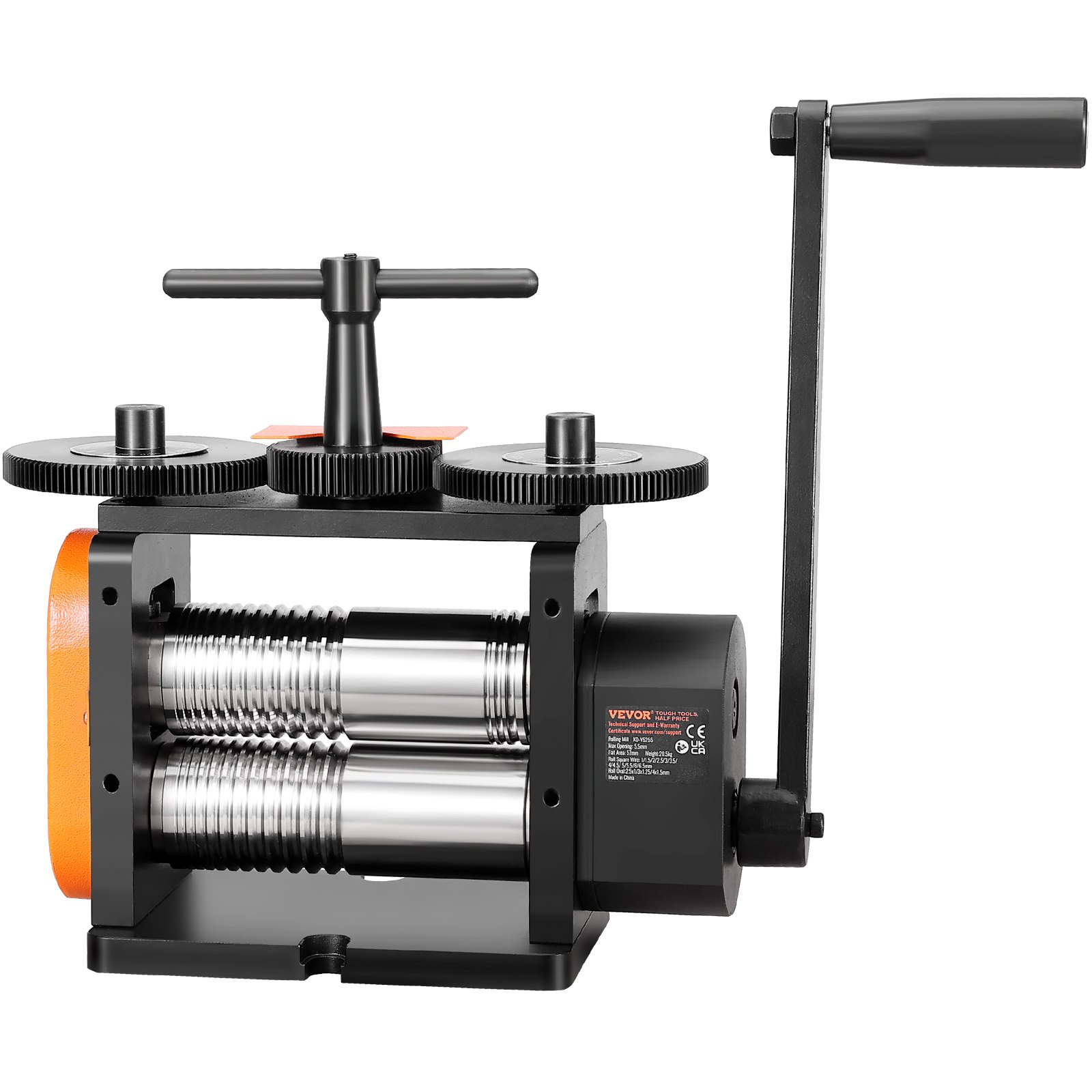 VEVOR 3 w 1 ręczna walcarka kombinowana 57 mm, ręczna walcarka do biżuterii, regulowana grubość od 0 do 5,5 mm, ręczna walcarka do platyny / złota K / mosiądzu / aluminium