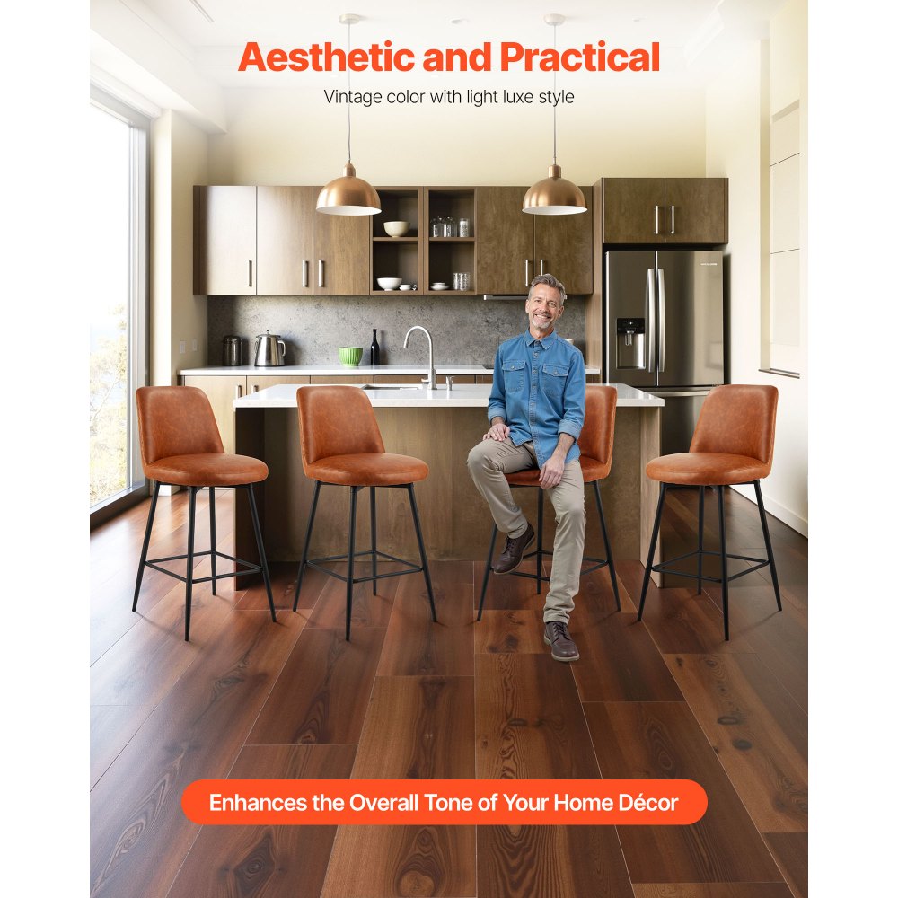 VEVOR Hoker barowy, 2 szt. (wysokość 98 cm), krzesło kuchenne z oparciem i metalową ramą, krzesło bistro (nośność 136,1 kg), kuchnia, jadalnia, wyspa kuchenna, bar, hoker kuchenny, brązowy