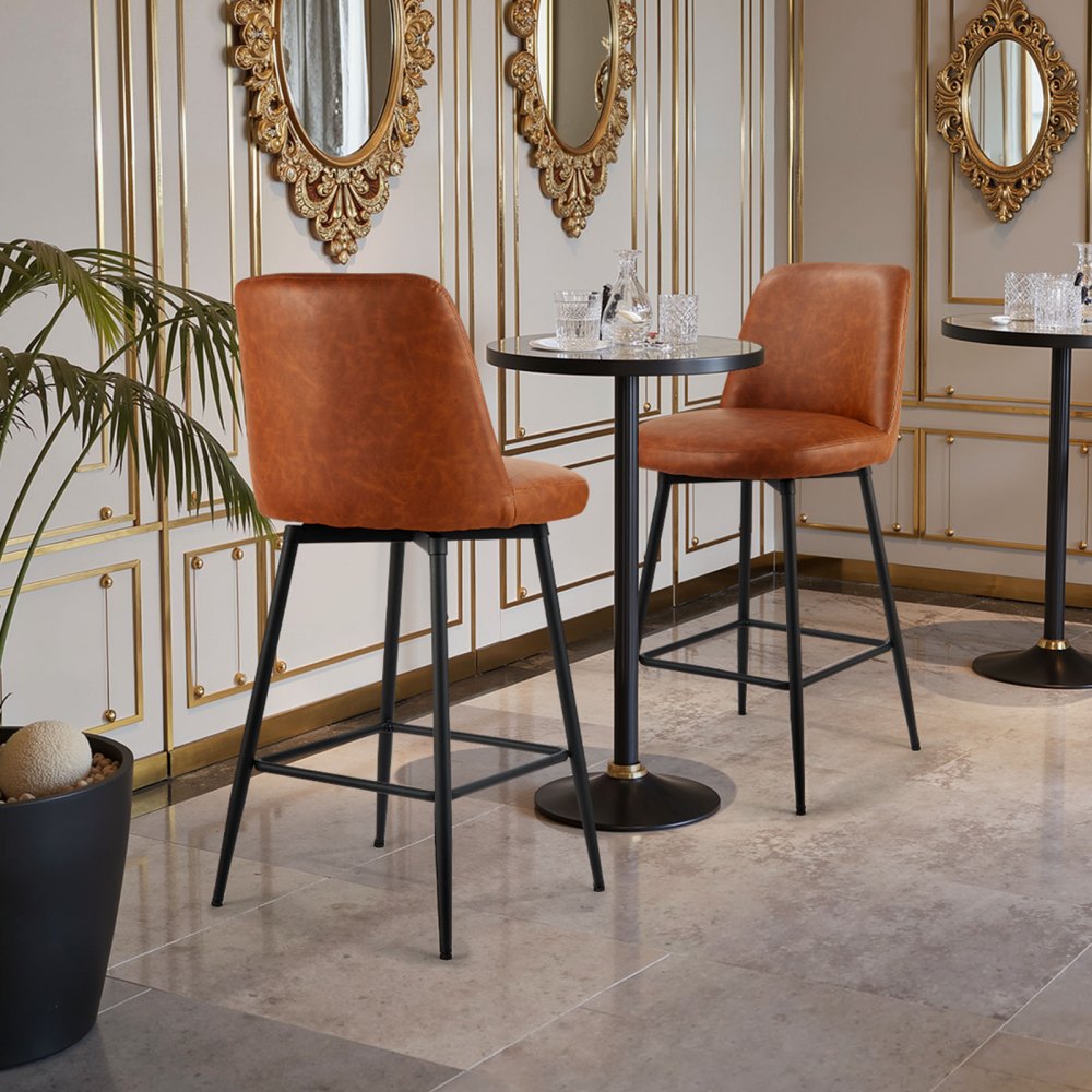 VEVOR Bar Stool Set of 2, 69cm Counter Height Swivel Stools, Modern PU Leather Counter Barstool with Backrest and Metal Legs, Armless Bar Chair, Island Barstool for Kitchen, Dining Room, Brown